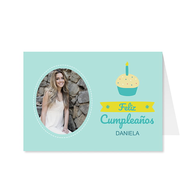 Tarjeta cumpleaños cupcake verde